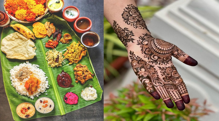Traditional Kerala Lunch With Mehndi Design